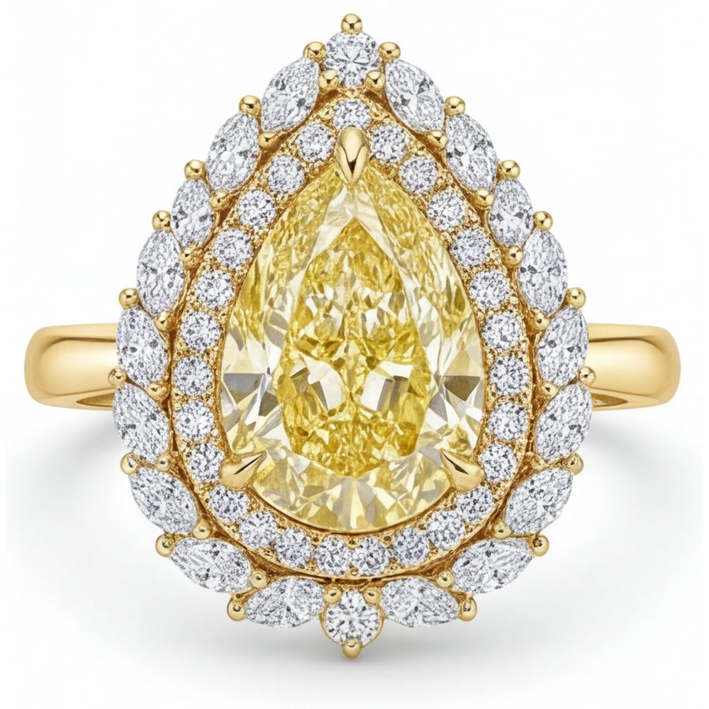 Anello Halo Oro Giallo 14K con Diamante Canarino – vista principale