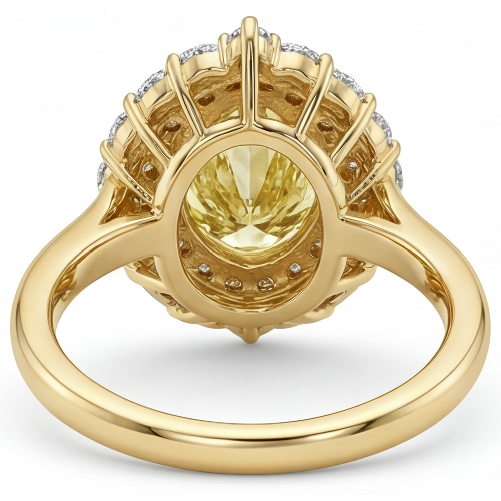 Diamante Canarino Anello Halo 4 carati Oro Giallo 14K – vista laterale