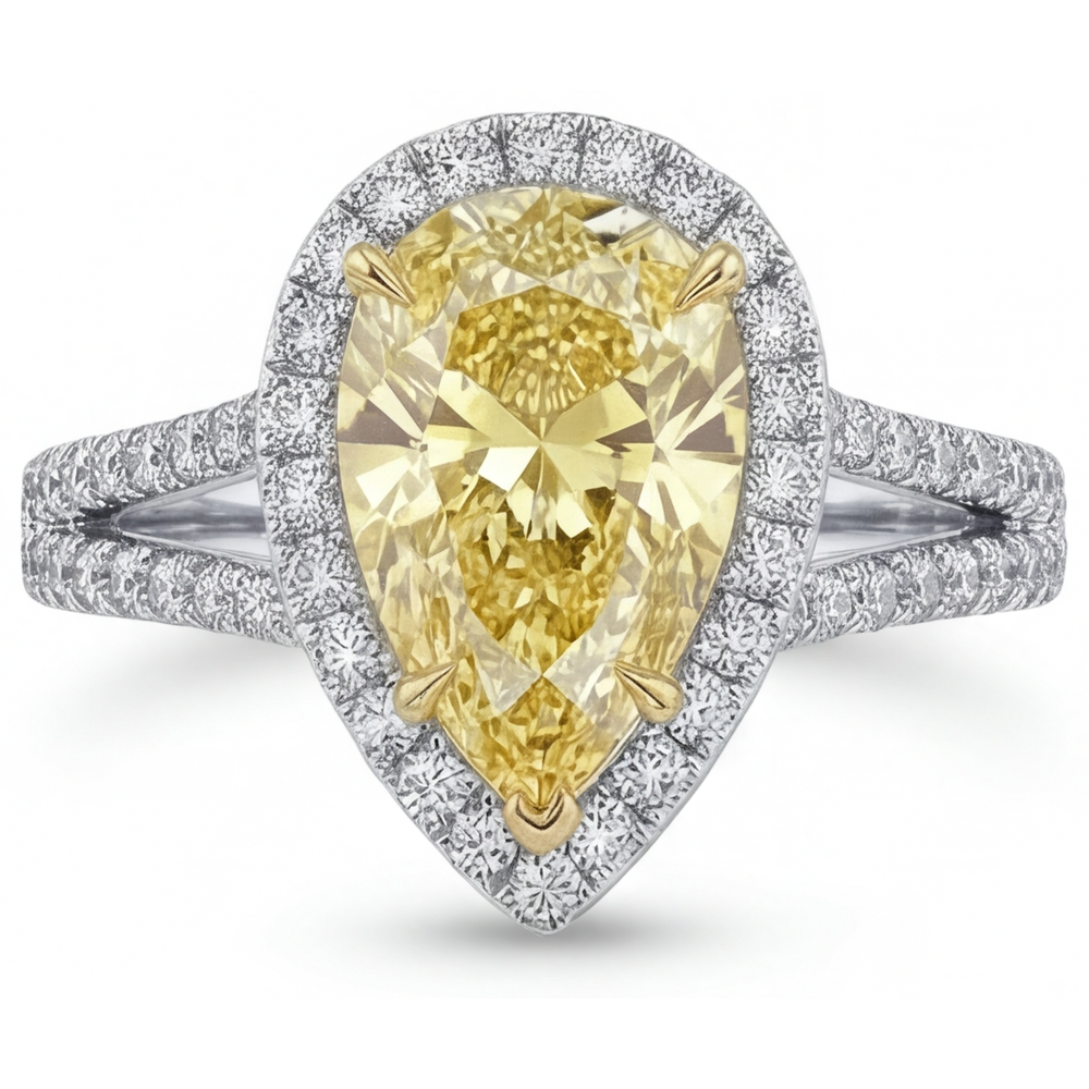 Taglio a Pera Diamante Canarino anello in Oro 14 Carati Bicolore – vista angolare