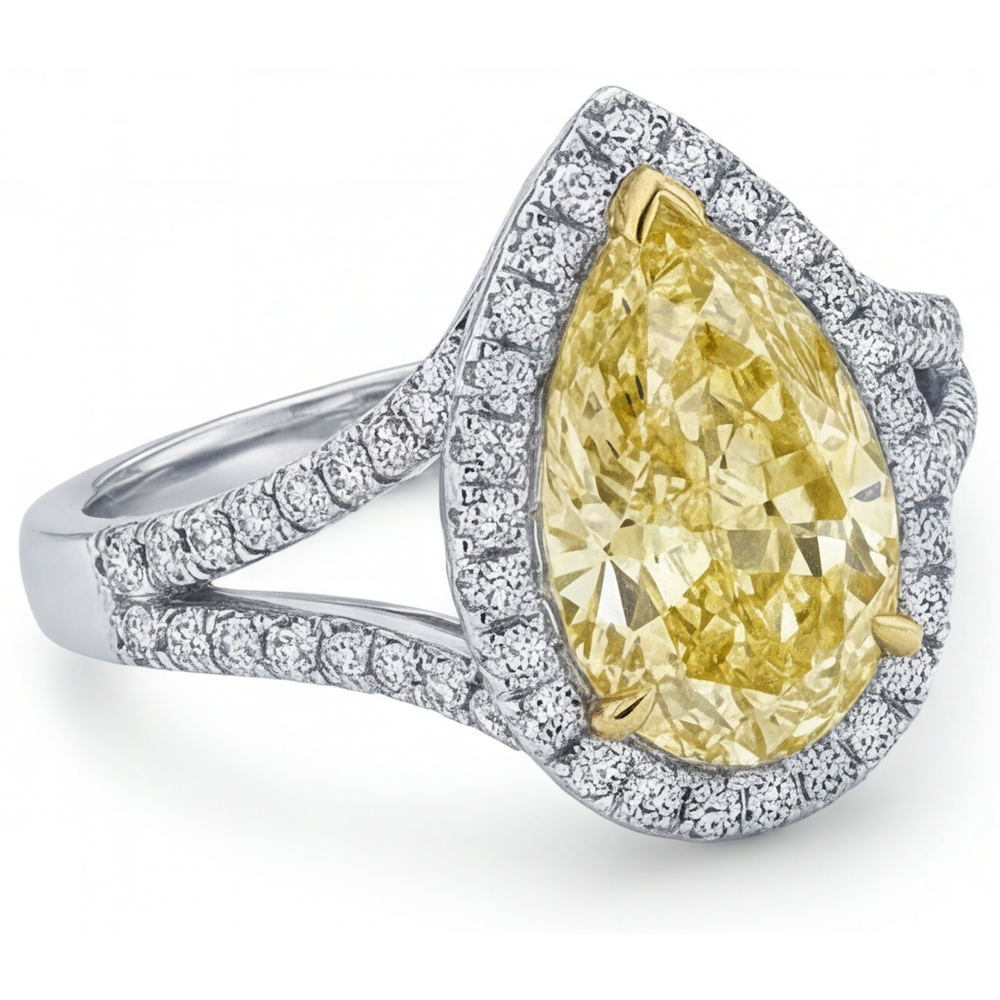 Diamante Canarino Anello Statement 1,25-carati Oro 14 Carati Bicolore – vista laterale