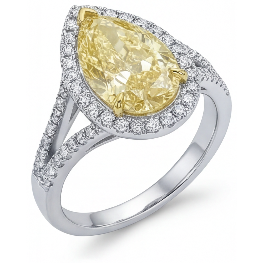Diamante Canarino Taglio a Pera Anello Statement in Oro 14 Carati Bicolore – vista profilo