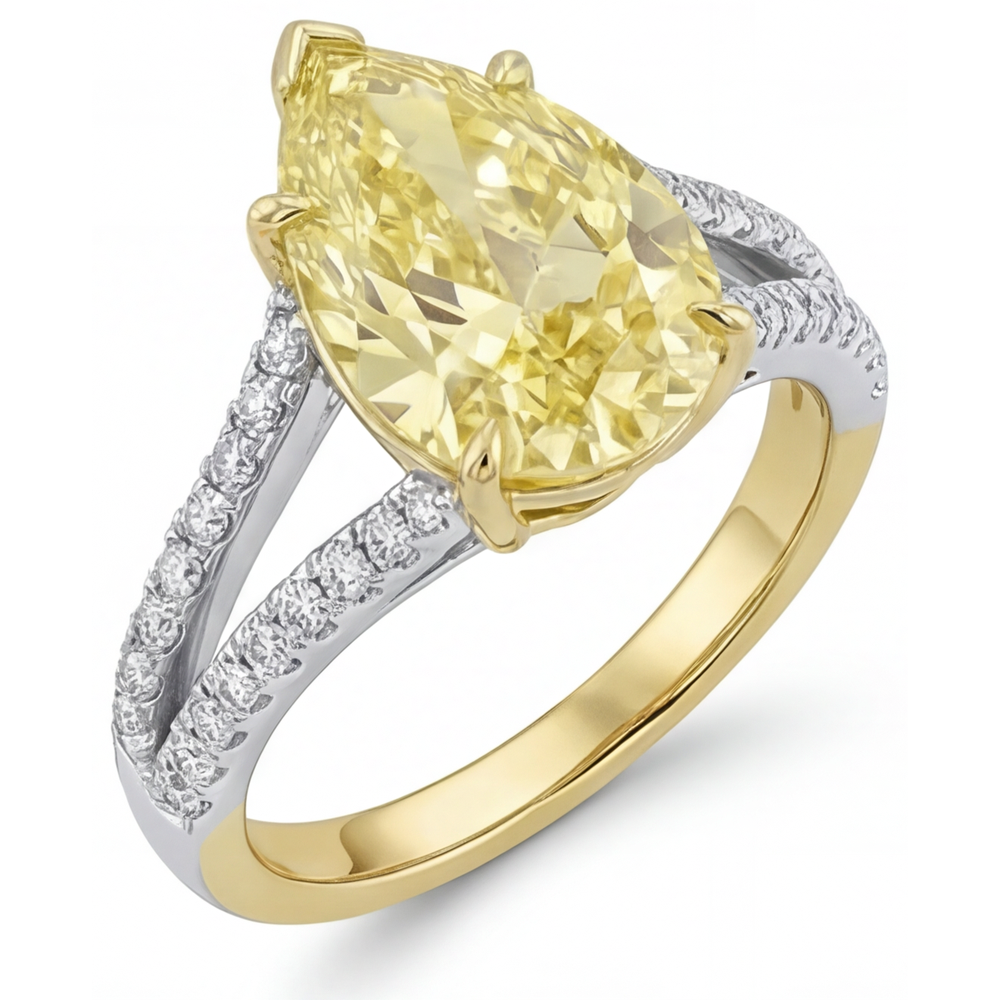 Diamante Canarino Anello Statement 1,75-carati Oro 14 Carati Bicolore – vista laterale