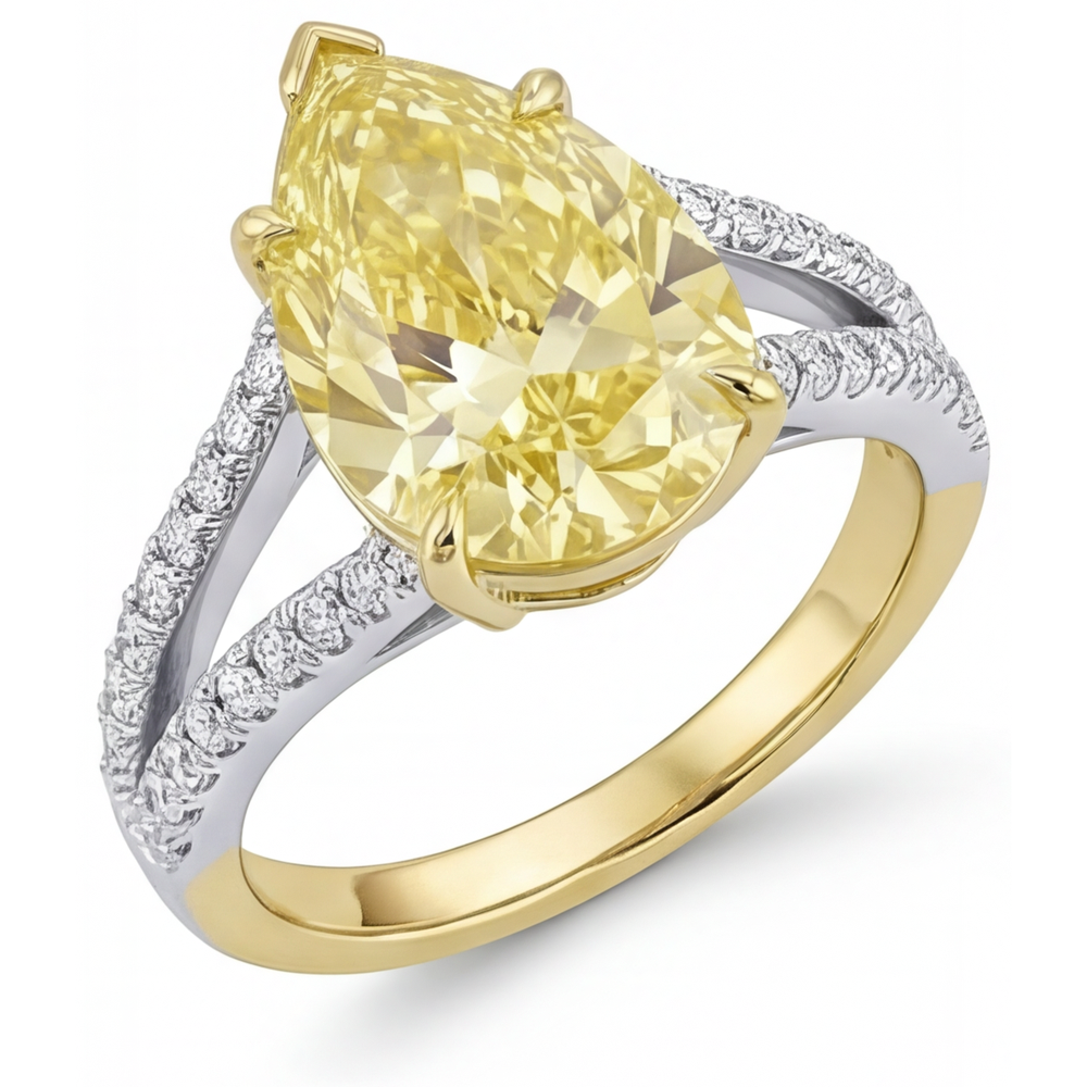 Goccia Diamante Canarino anello in Oro 14 Carati Bicolore – vista angolare