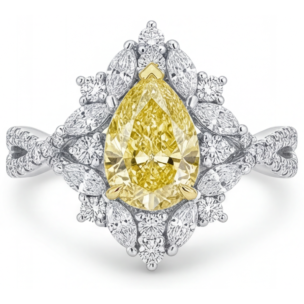 Goccia Diamante Canarino anello in Oro Due Toni 14K – vista principale
