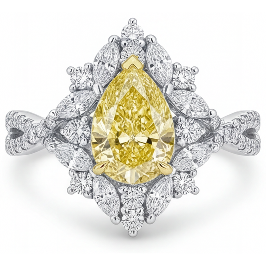 Goccia Diamante Canarino anello in Oro Due Toni 14K – vista principale