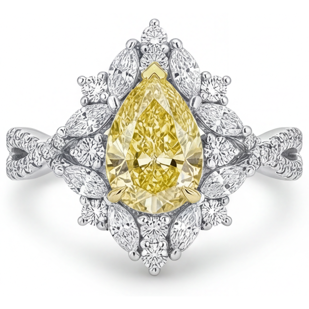Diamante Canarino Anello Statement 1,75-carati Oro Due Toni 14K – vista frontale