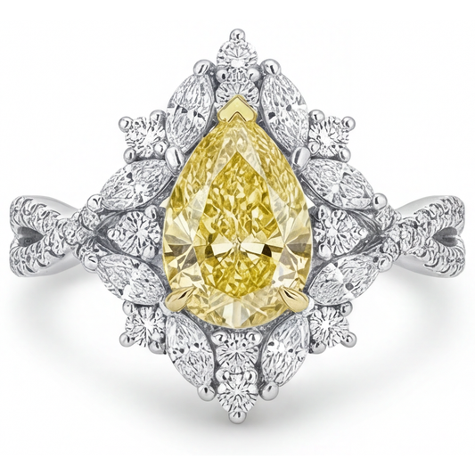 Diamante Canarino Anello Statement 1,75-carati Oro Due Toni 14K – vista frontale