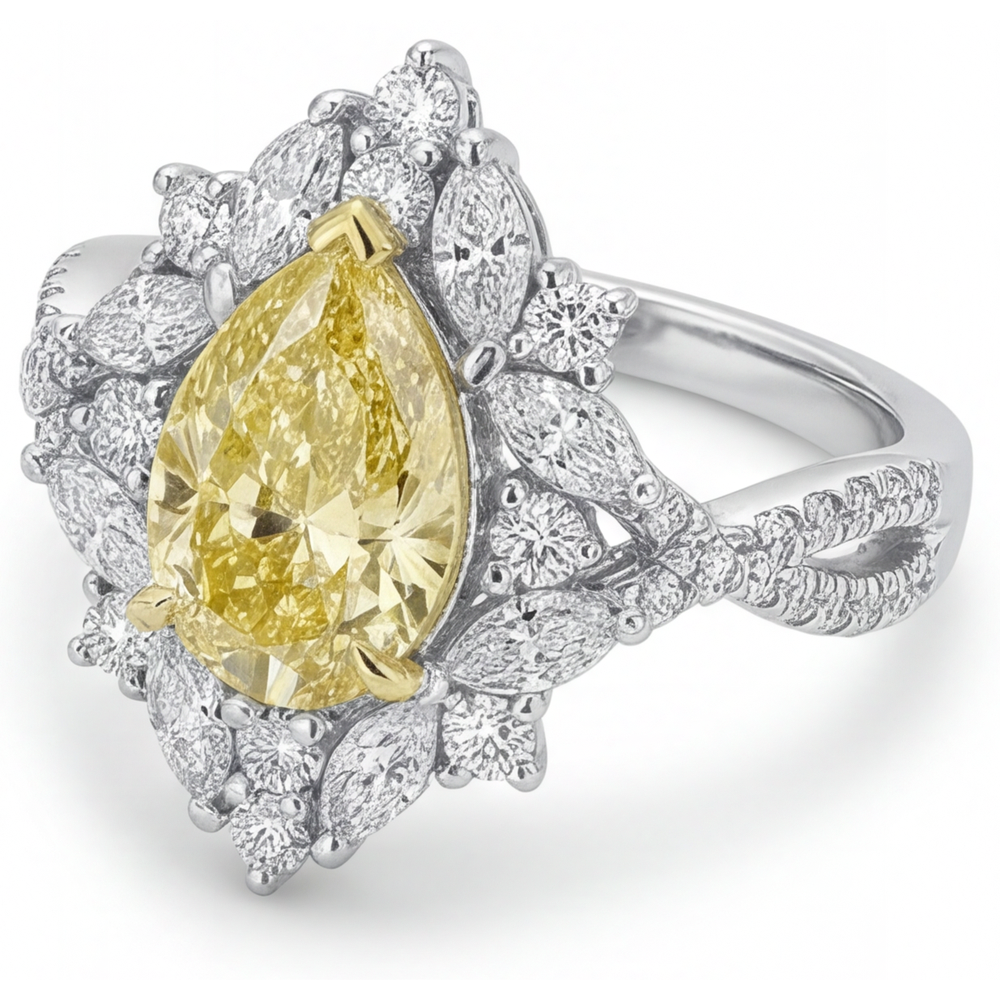 Goccia Diamante Canarino anello in Oro Due Toni 14K – vista laterale