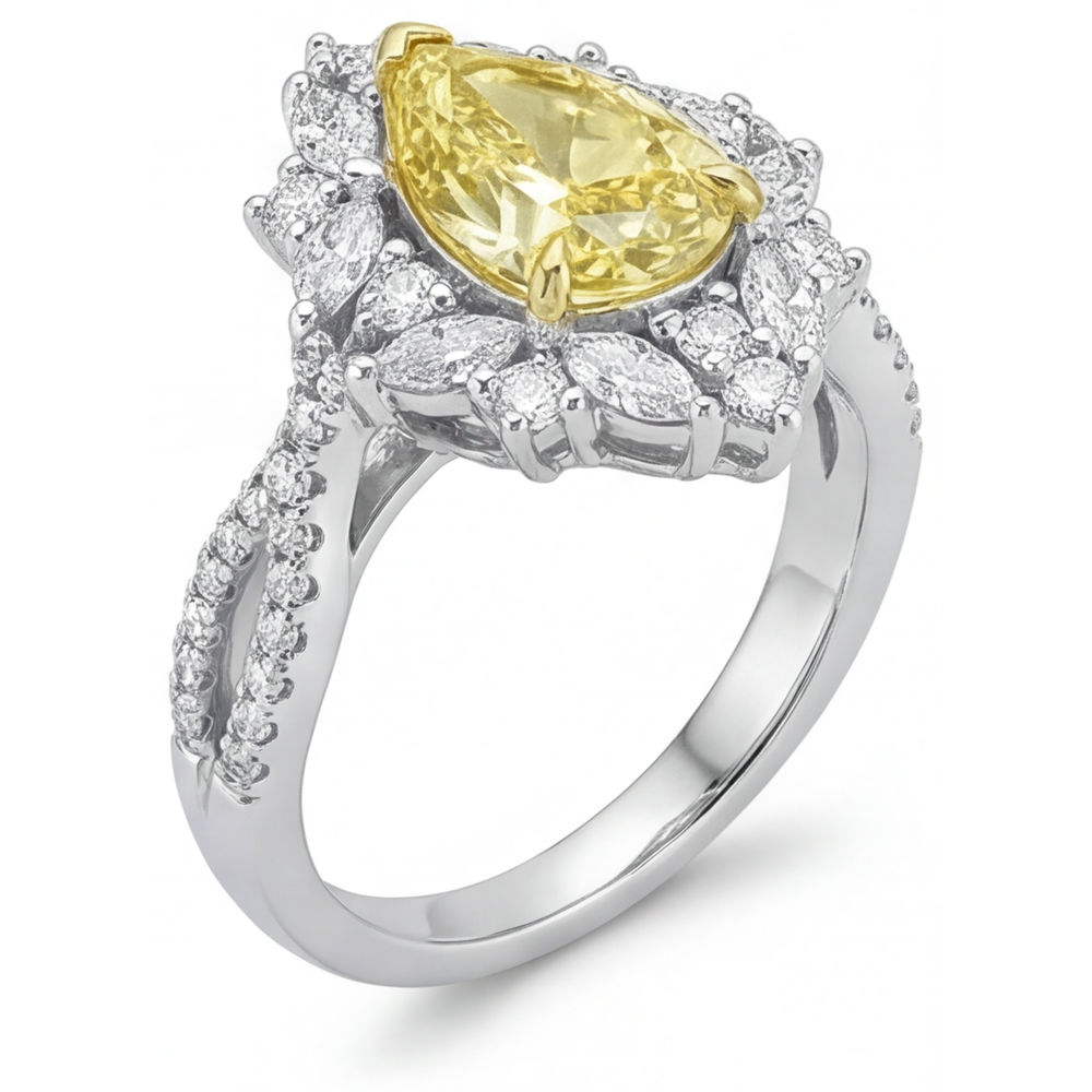 Goccia Diamante Canarino anello in Oro Due Toni 14K – vista angolare