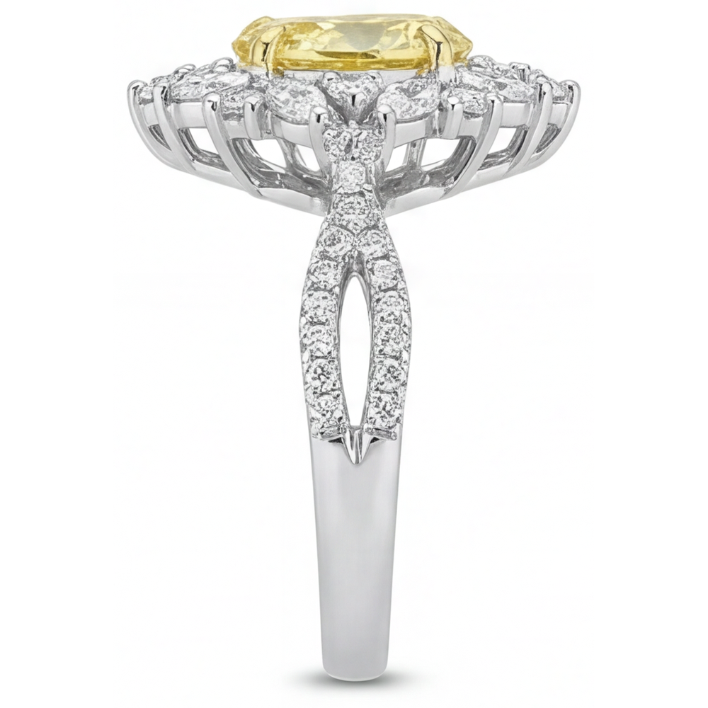 Diamante Canarino Anello Statement 1,75 carati Oro Due Toni 14K – vista profilo