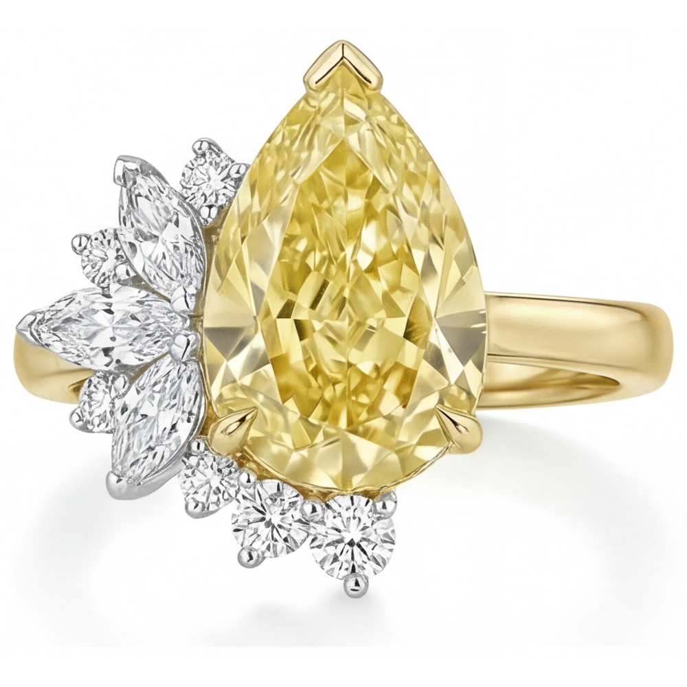 Diamante Canarino Anello Statement 3,5-carati Oro Due Toni 14K – vista frontale