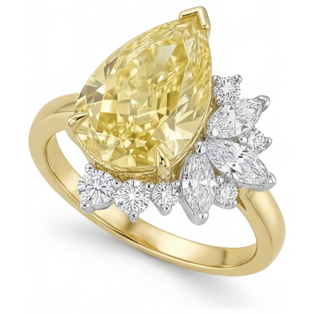 Diamante Canarino Anello Statement 3,5 carati Oro Due Toni 14K – vista laterale