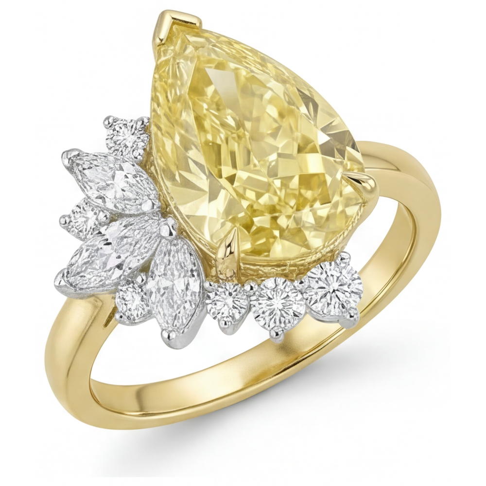 Goccia Diamante Canarino anello in Oro Due Toni 14K – vista angolare