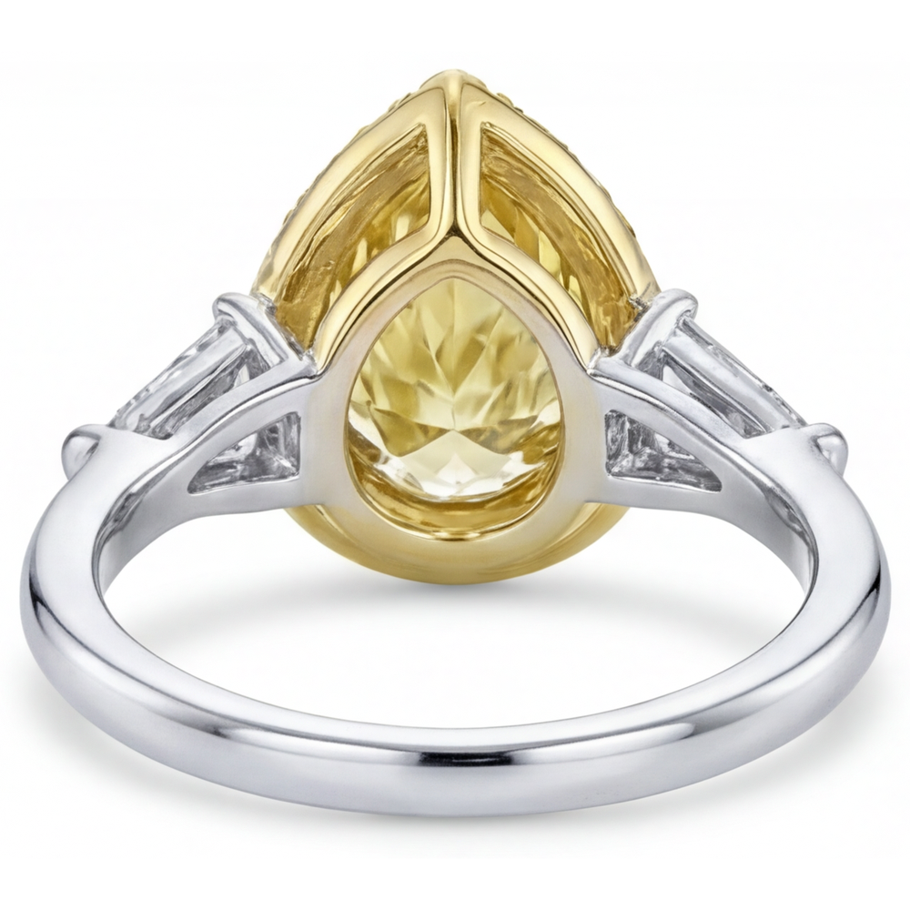 Diamante Canarino Anello Statement 4,75-carati Oro 14 Carati Bicolore – vista laterale