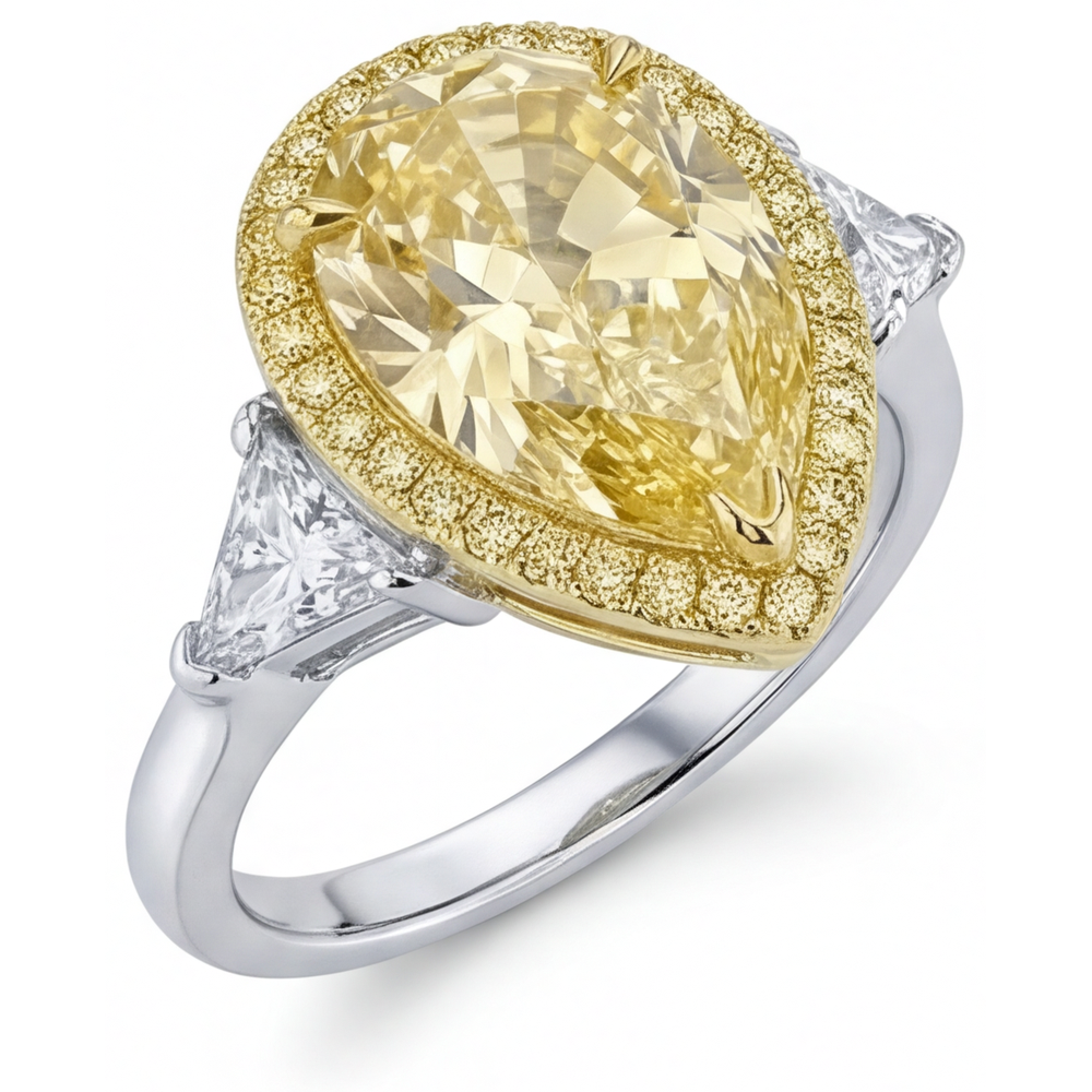 Diamante Canarino Anello Statement 4,75 carati Oro 14 Carati Bicolore – vista profilo