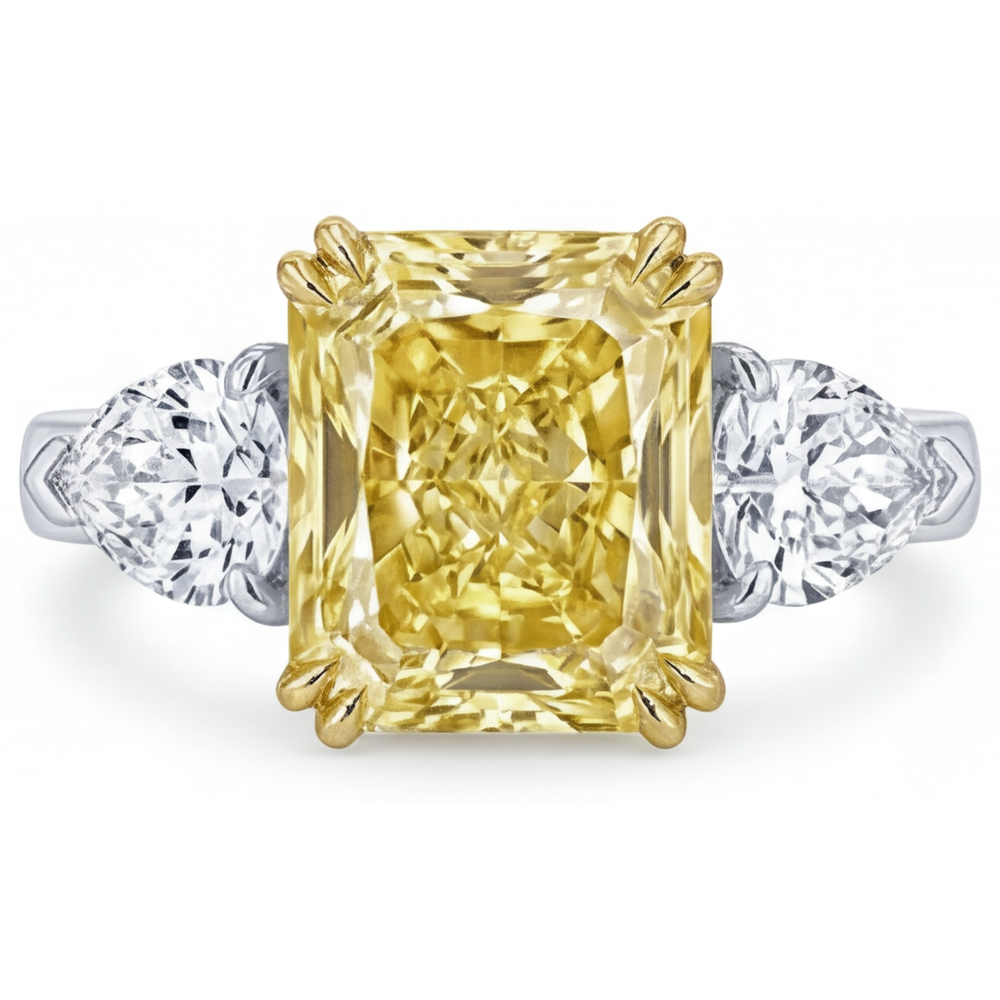 Diamante Canarino Anello Tre Pietre 2-carati Oro Bicolore 14K – vista principale