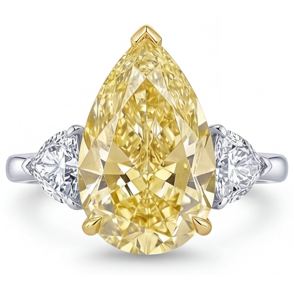 Anello Tre Pietre Oro Bicolore 14K con Diamante Canarino – vista frontale