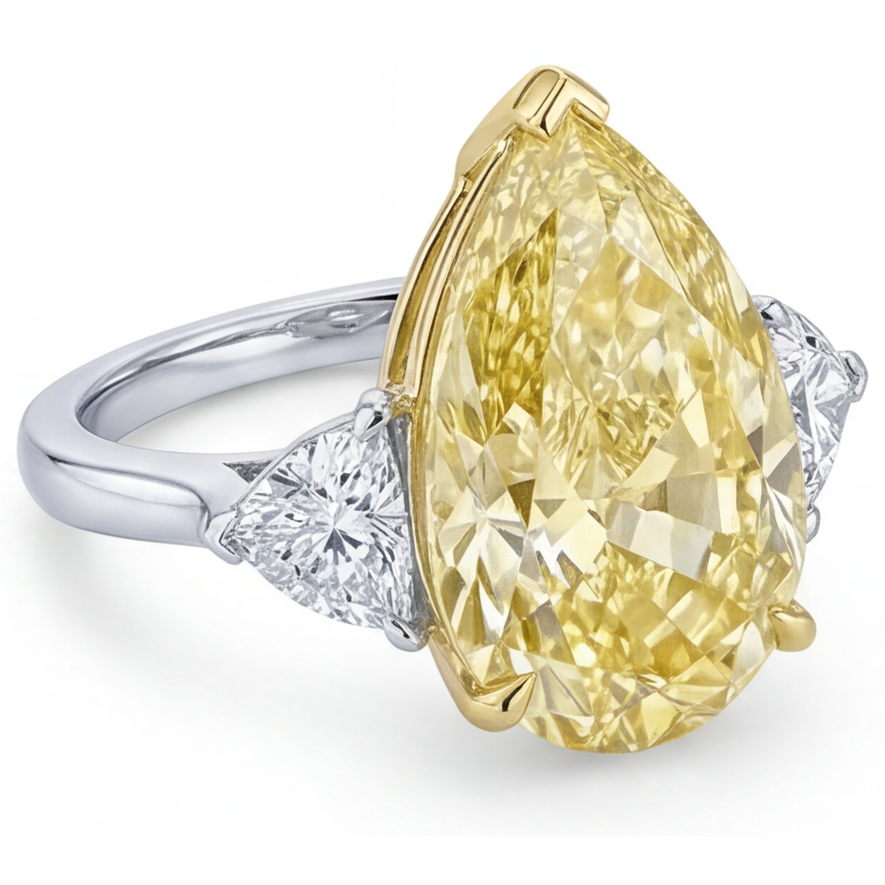 Anello Tre Pietre Oro Bicolore 14K con Diamante Canarino – vista laterale