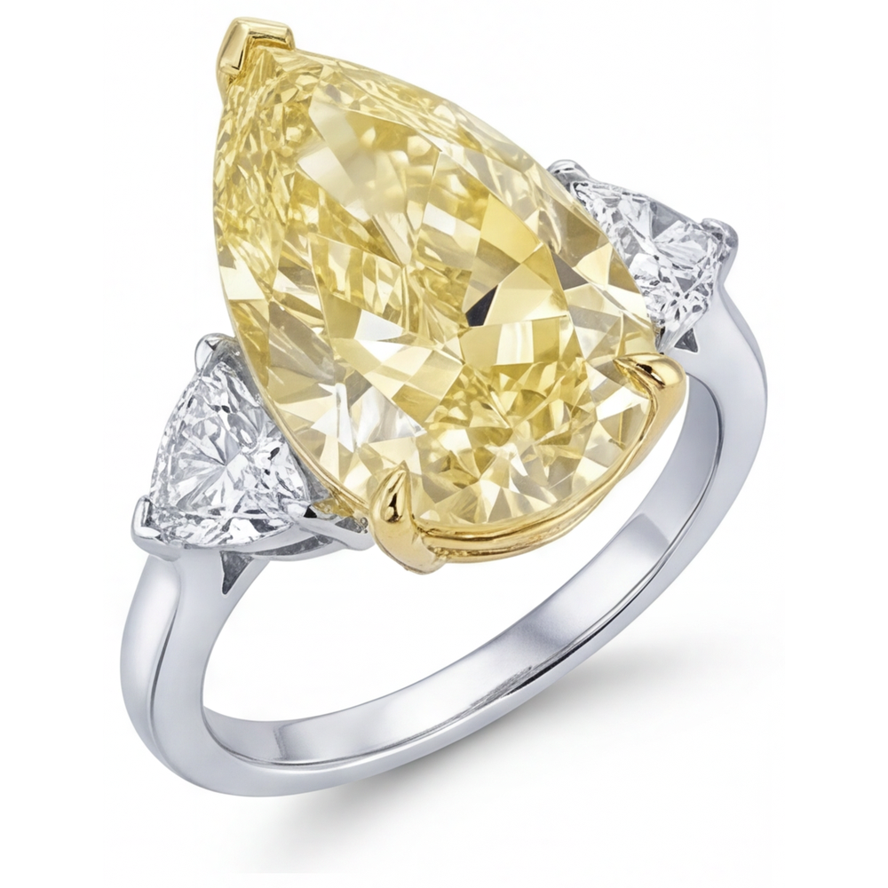 Anello Tre Pietre Oro Bicolore 14K con Diamante Canarino – vista profilo
