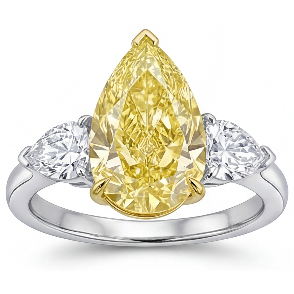Diamante Canarino Goccia Anello Trilogy in Oro Due Toni 14K – vista frontale