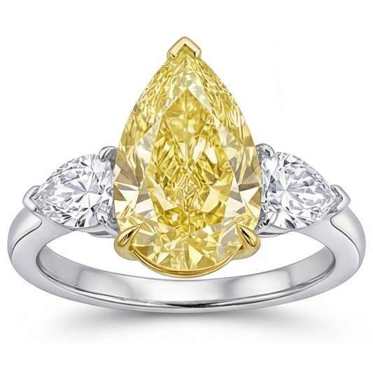 Diamante Canarino Goccia Anello Trilogy in Oro Due Toni 14K – vista frontale