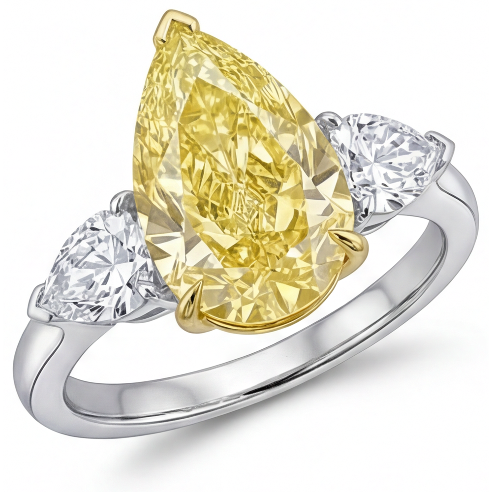 Goccia Diamante Canarino anello in Oro Due Toni 14K – vista laterale