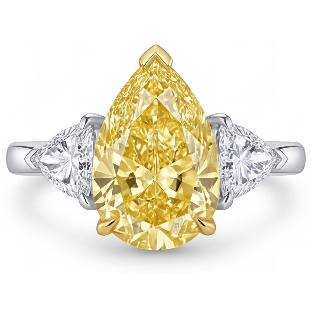 Diamante Canarino Goccia Anello Trilogy in Oro Bicolore 14K – vista principale