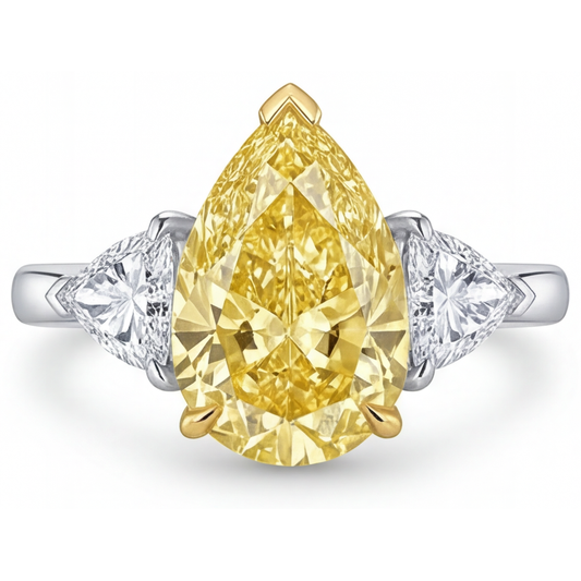 Diamante Canarino Goccia Anello Trilogy in Oro Bicolore 14K – vista principale