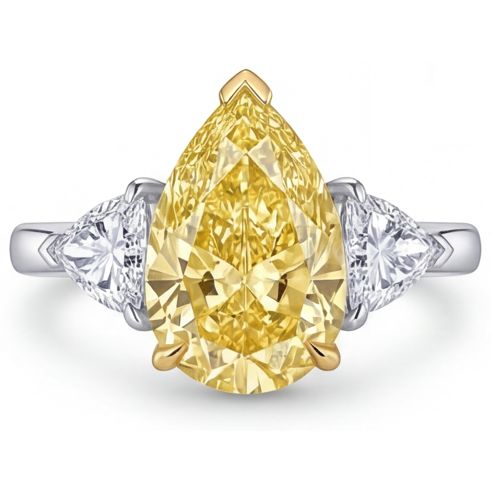Anello Trilogy Oro Bicolore 14K con Diamante Canarino – vista frontale