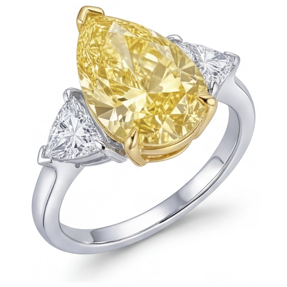 Goccia Diamante Canarino anello in Oro Bicolore 14K – vista laterale