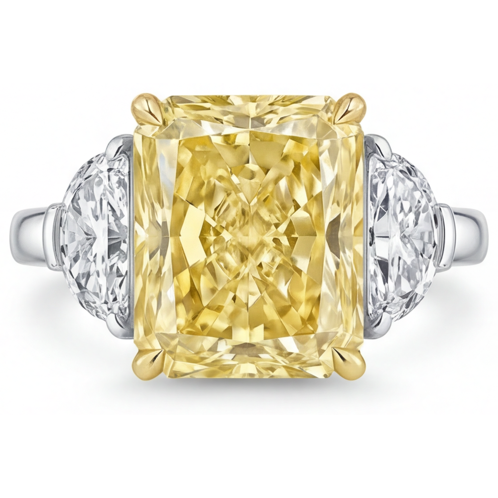 Diamante Canarino Radiant Anello Trilogy in Oro Bicolore 14K – vista principale
