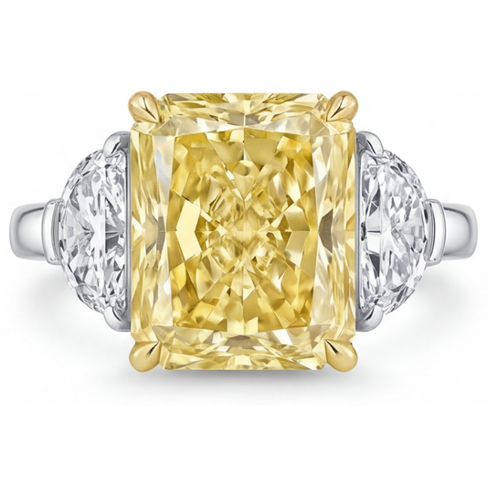 Diamante Canarino Radiant Anello Trilogy in Oro Bicolore 14K – vista principale