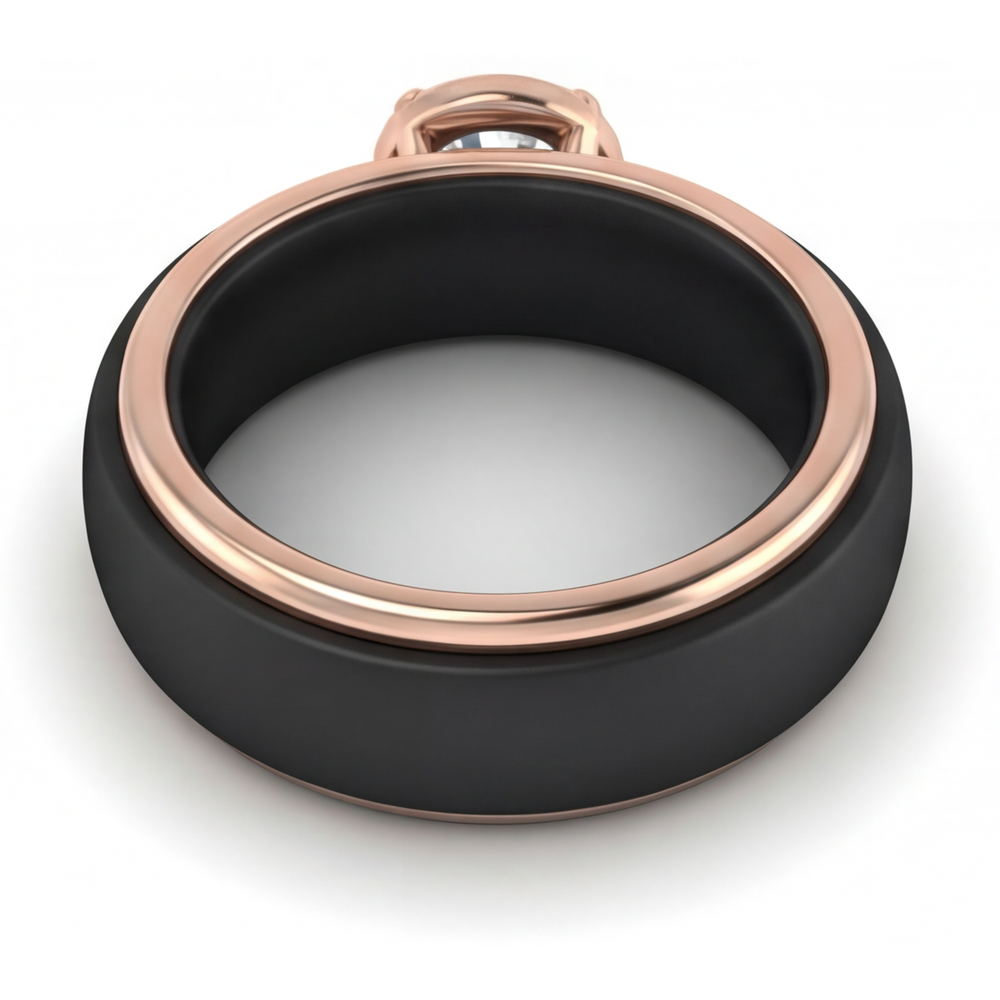 Taglio Brillante Diamante Fine anello in Oro Bicolore 14K – vista profilo
