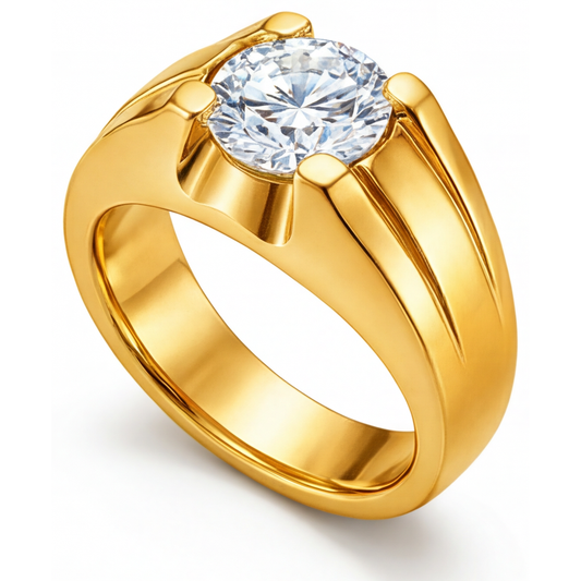 Diamante Fine Anello Maschile 2 carati 24K Yellow Gold – vista frontale
