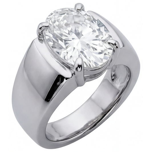 Diamante Fine Ovale Anello Maschile in Oro Bianco 14K – vista principale