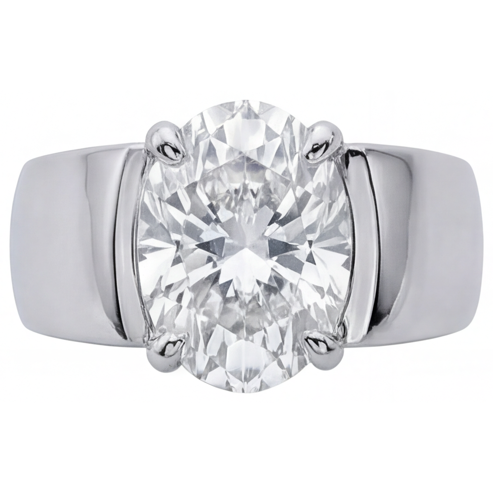 Ovale Diamante Fine anello in Oro Bianco 14K – vista frontale