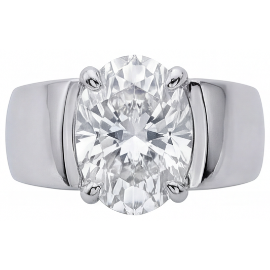 Ovale Diamante Fine anello in Oro Bianco 14K – vista frontale