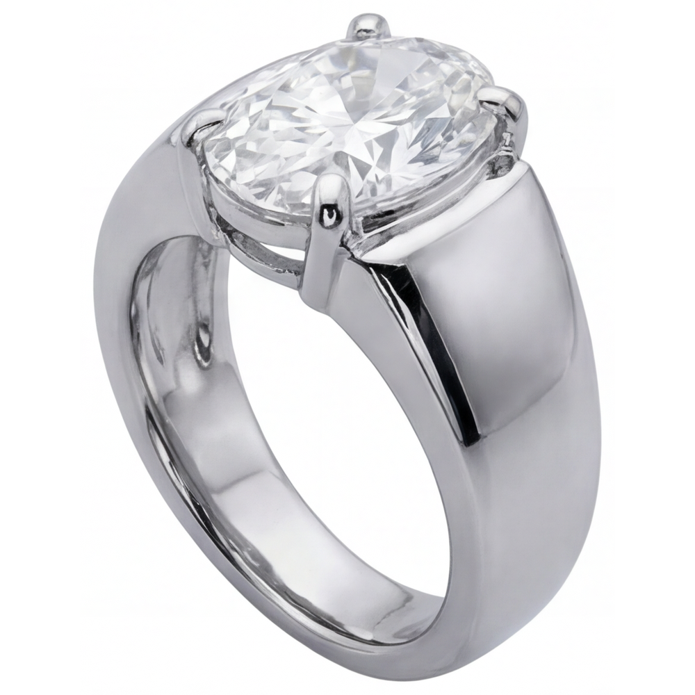 Ovale Diamante Fine anello in Oro Bianco 14K – vista profilo