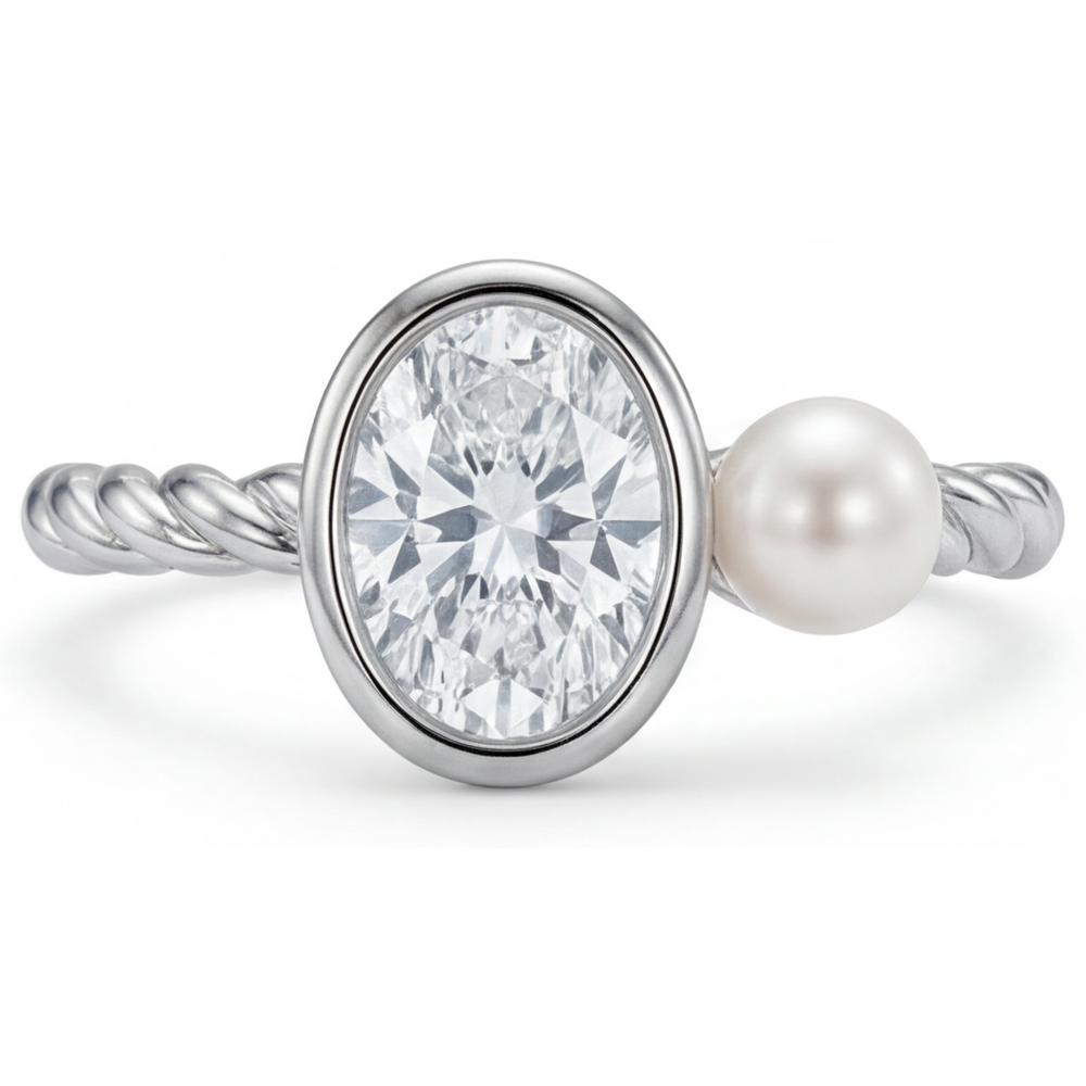 Diamante Fine Anello Monopietra 1,50-carati Oro Bianco 14K – vista principale