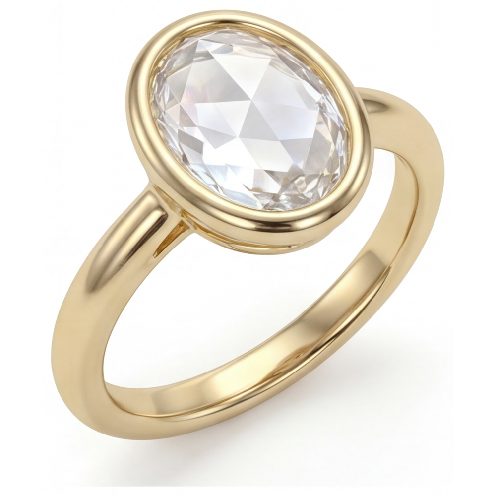 Diamante Fine Taglio Ovale Anello Monopietra in Oro Giallo 14K – vista frontale