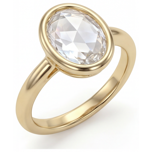 Diamante Fine Taglio Ovale Anello Monopietra in Oro Giallo 14K – vista frontale