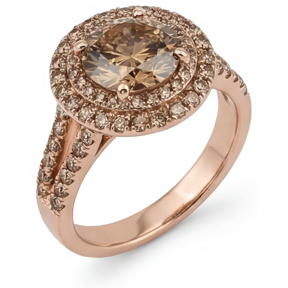 Anello Nuziale Oro 14 Carati Rosa con Diamante Fine – vista angolare