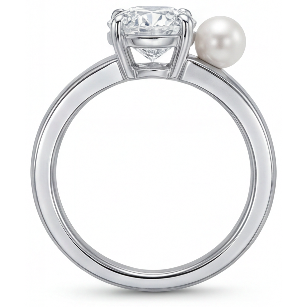 Anello Solitario Oro Bianco 14K con Diamante Fine – vista angolare