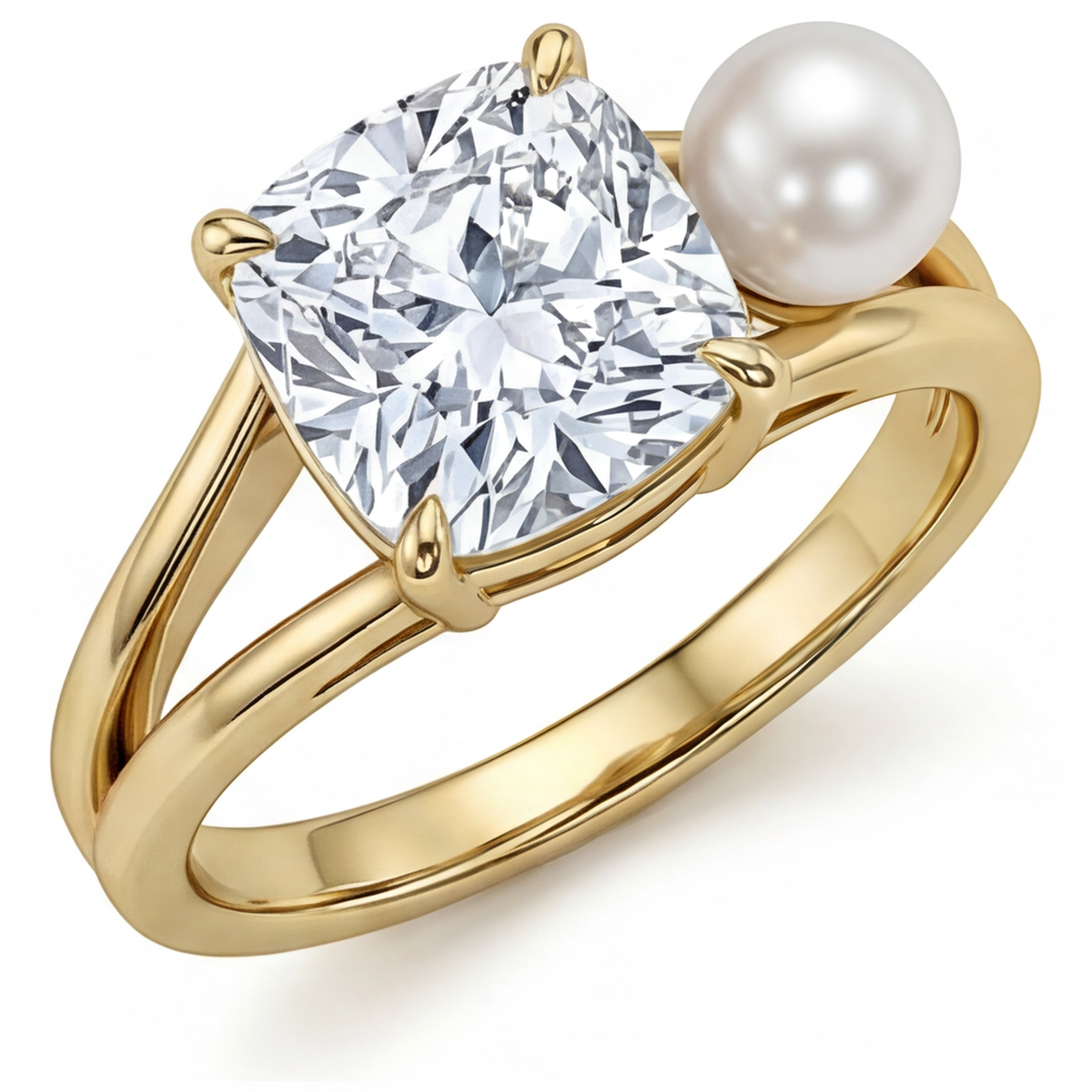 Anello Solitario Oro Giallo 14K con Diamante Fine – vista frontale