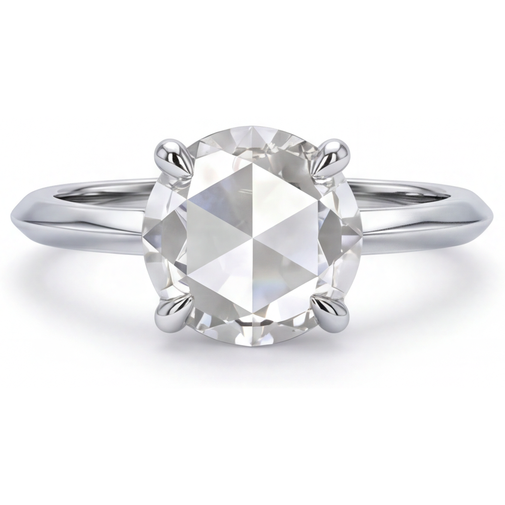 Diamante Fine Taglio Rotondo Anello Solitario in Oro Bianco 14K – vista principale