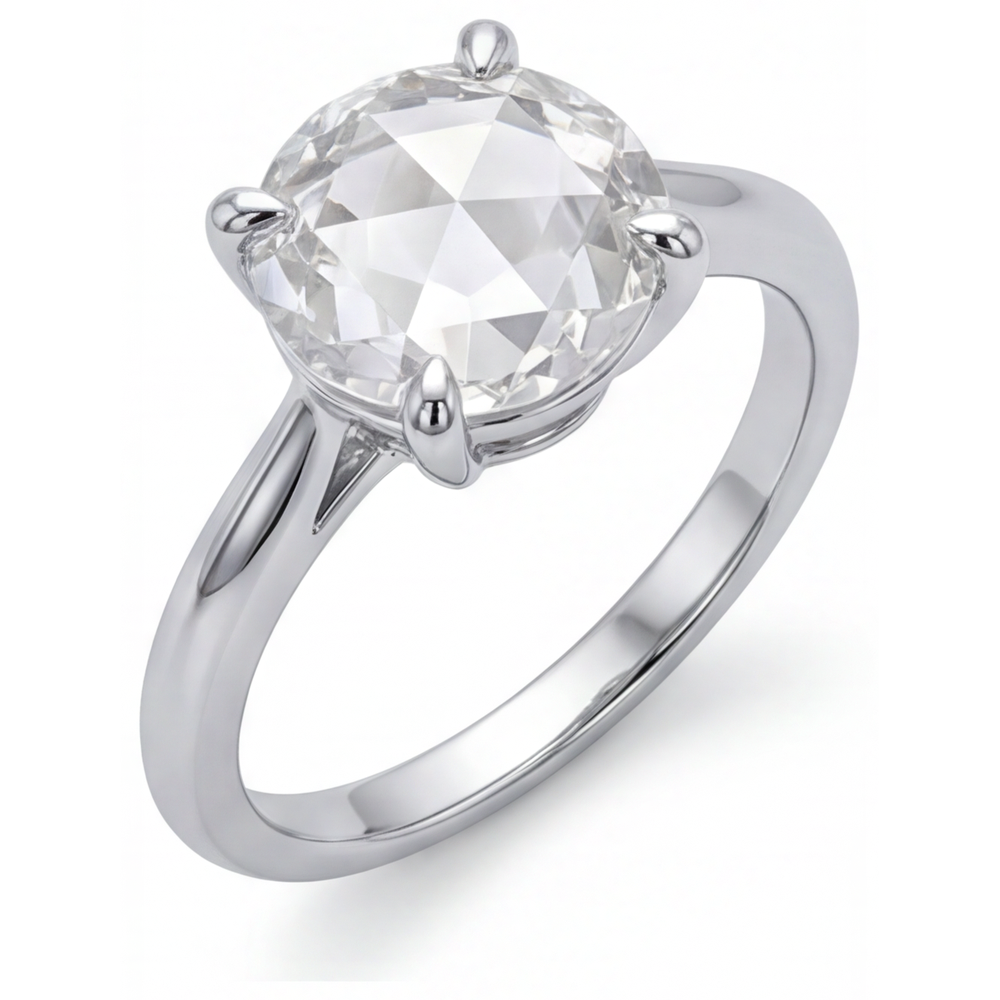 Diamante Fine Anello Solitario 4-carati Oro Bianco 14K – vista frontale