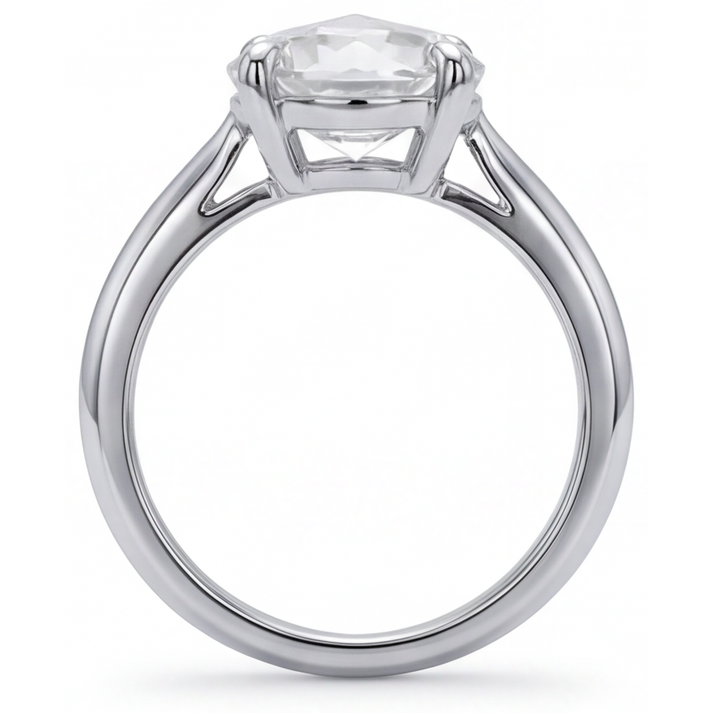 Diamante Fine Taglio Rotondo Anello Solitario in Oro Bianco 14K – vista laterale