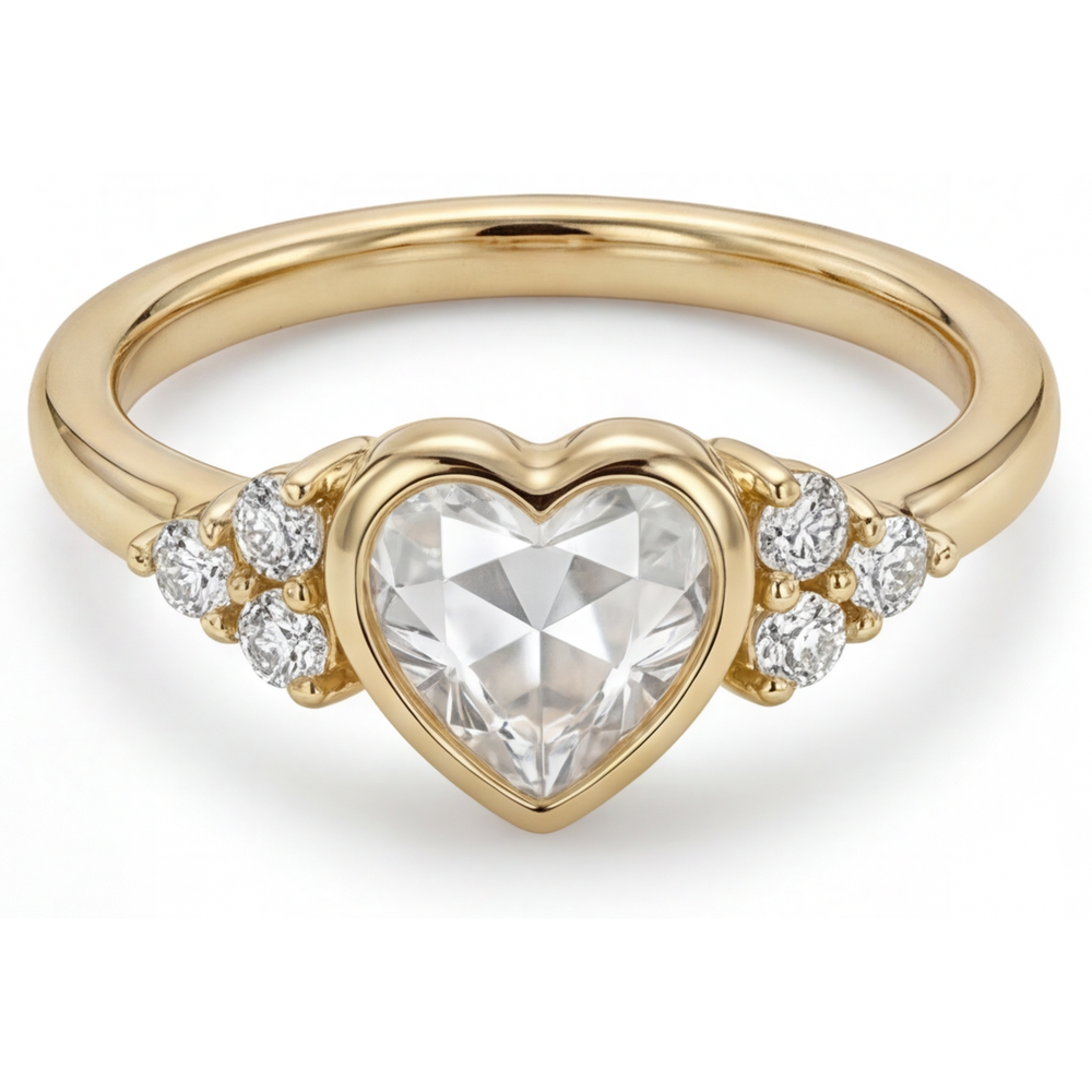Forma Cuore Diamante Fine anello in Oro 14 Carati Giallo – vista frontale