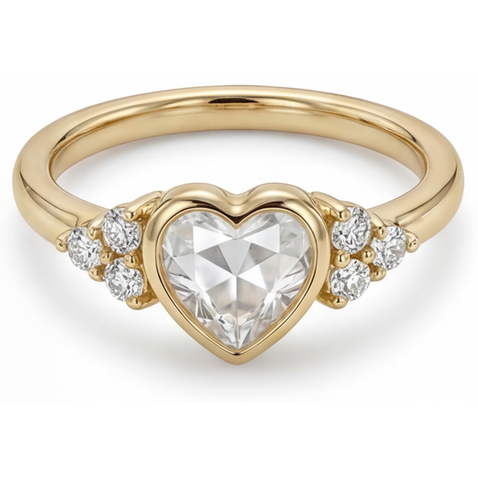 Forma Cuore Diamante Fine anello in Oro 14 Carati Giallo – vista frontale