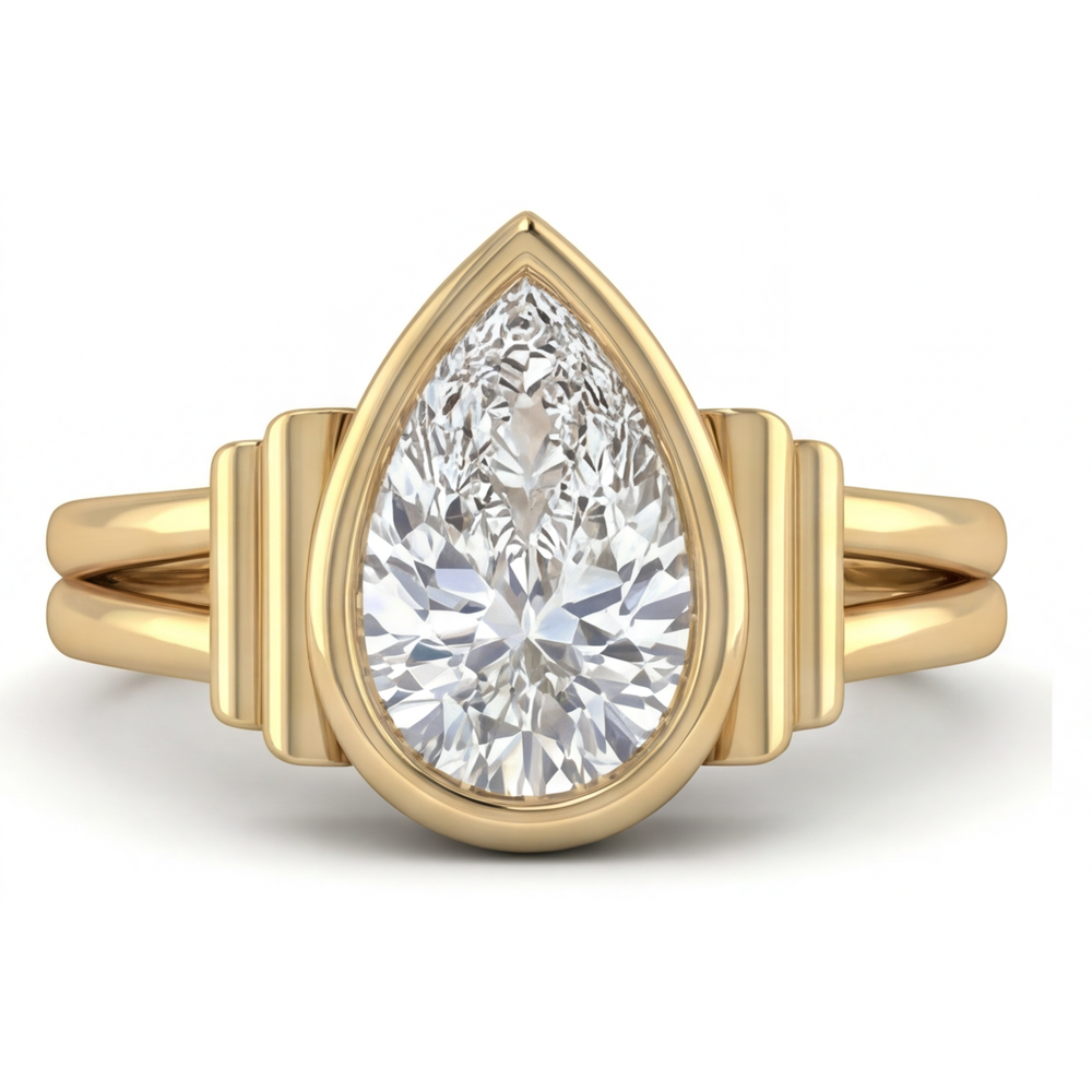 Diamante Fine Anello Trilogy 2-carati Oro Giallo 14K – vista frontale